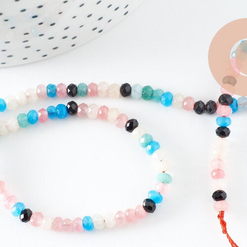 Perle rondelle jade multicolore pastels,perle jade,pierre naturelle,perle facette,jade,5x3mm,fil 135 perles, x1 (g5178)
