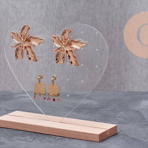 Présentoir à bijoux boucles d'oreilles plexiglas coeur personnalisable 15cm, x1 g10105