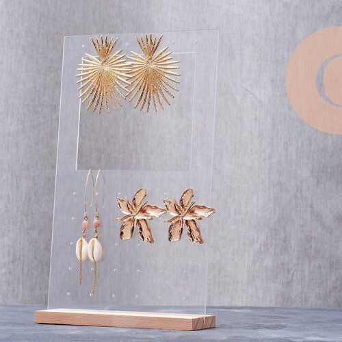 Présentoir boucles d'oreilles plexiglas bois 25cm, x1 g10104