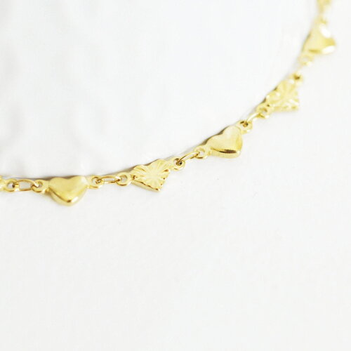 Bracelet acier doré 14k cœur 21cm, x1 (g5346)