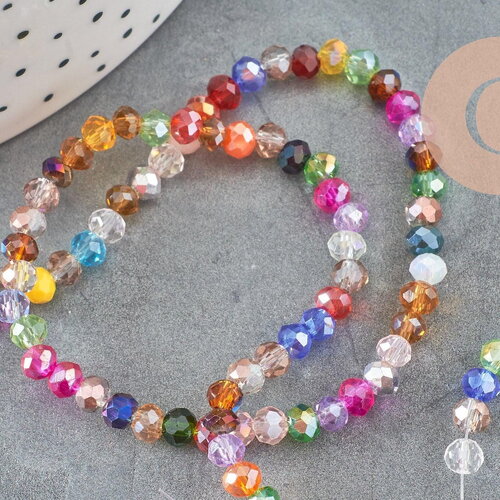 Perle abacus cristal multicolore, perles bijoux, perle abacus, perle cristal,perles verre, fil de 130 perles ,3x4mm, x1 (g2749)
