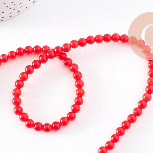 Perles jade rouge, fourniture créative, perles rondes, jade rouge, pierre naturelle,6mm,le fil de 40cm, x1 (g1783)