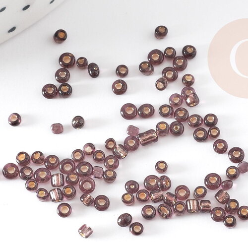 Petite perle rocaille argent violet, perles rocaille, perlage,perles verre, feuille argent, 2.5mm, x 5gr (g2203)