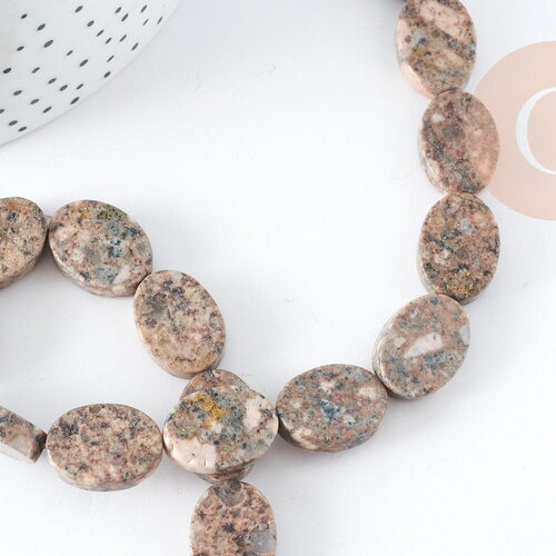 Perles ovales en jaspe sésame naturel 18x13mm, des perles en pierre pour creation de bijoux en pierre naturelle, x5 (g3532)