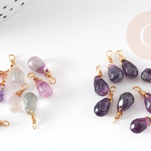 Pendentif goutte fluorite violette,pendentif bijoux, pendentif pierre, fluorite naturelle,16mm, x1 (g4438)