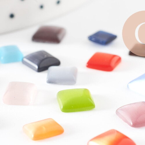 Cabochon verre carré multicolore 6-13mm, cabochon création bijoux x20 g0135