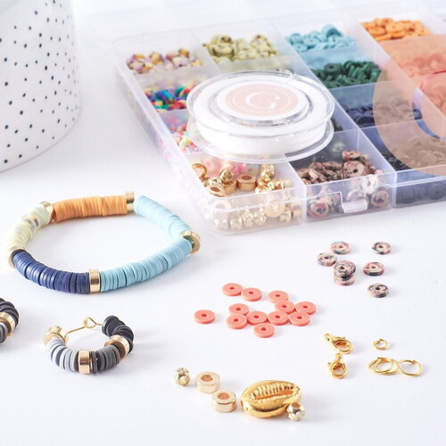 Kit mix de perles heishi vert caramel, coffret et kit pour création de bijoux fantaisie, x1 (g9997)