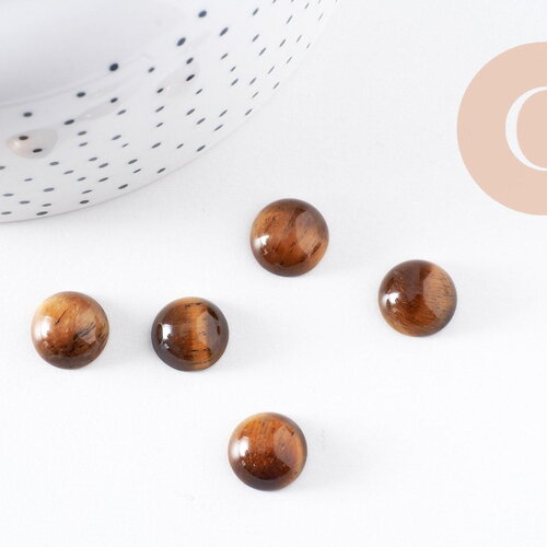Cabochon rond œil de tigre naturel marron 12mm, x1 (g10067)