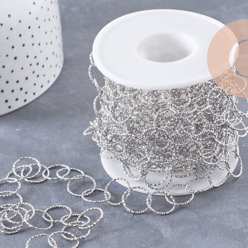 Chaine grande maille ronde texturée acier 304 inoxydable platine 13mm, x1 mètre (g10066)