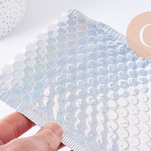 Enveloppes à bulles métallisé argent holographique 15x13cm, x8 (g10063)