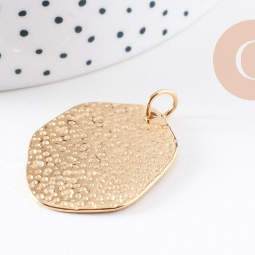 Pendentif ovale martelé acier 304 inoxydable doré 32.5mm, x1 (g10100)