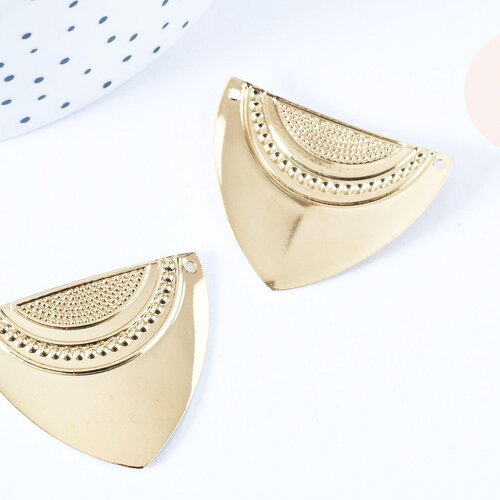 Pendentif triangle texturé laiton doré 16k 35mm,pendentif doré pour création bijoux diy, x1 g6499