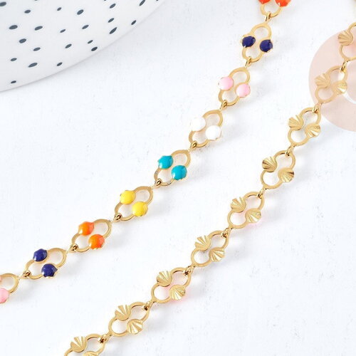 Bracelet fantaisie acier doré 304 inoxydable émaillé multicolore 25mm, x1 g8803