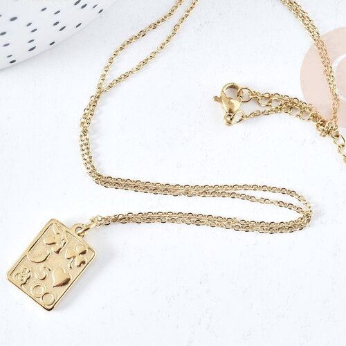 Collier rectangle symbole porte bonheur acier inoxydable 304- 45cm,collier minismaliste femme, x1 - g8802