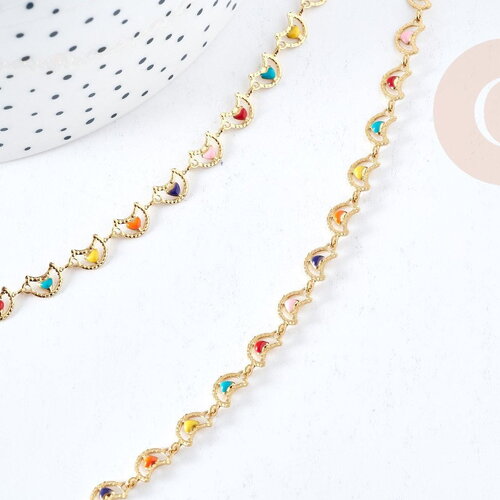 Bracelet lunes acier doré 304 inoxydable émaillé multicolore 25mm, idée cadeau anniversaire fête des mères femme, x1 g8800
