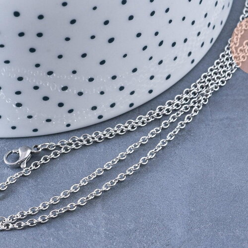 Chaine complète platine forçat acier 304 inoxydable 45cm, chaine acier argent,chaine argentée, x1 (g1864)
