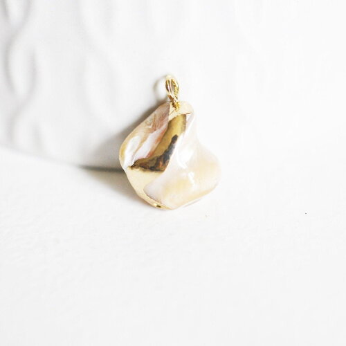 Connecteur pendentif grosse perle nacre naturelle beige 26-30mm, x1 (g4628)