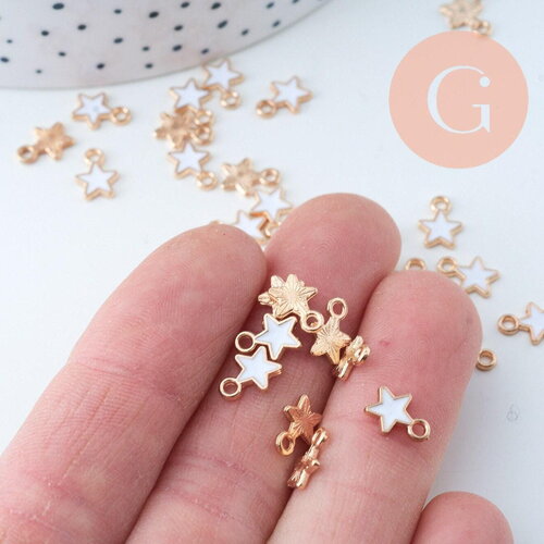 Pendentif mini étoile zamac doré résine blanche 9mm,pendentif doré pour création de bijoux, x5 g6096