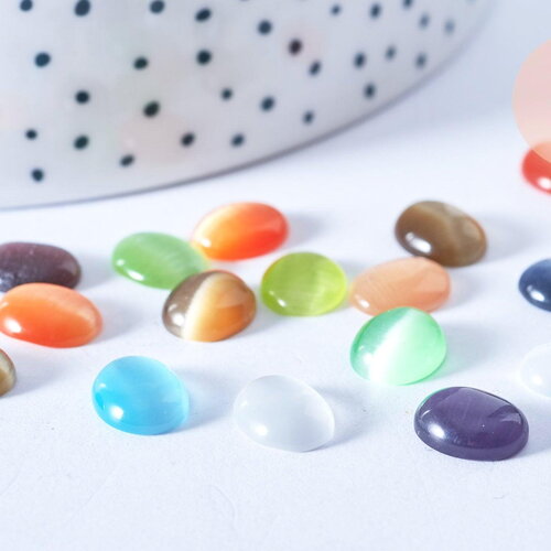Cabochon ovale dôme verre oeil de chat multicolore 8x10mm, cabochons en verre pour création bijoux , x10 g8702