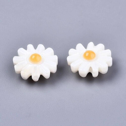 Perle fleur marguerite nacre naturelle, perle fleur,nacre naturelle,coquillage blanc,13mm, x1 g4004