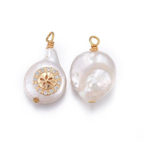 Pendentif perle naturelle keshi zircons,porte bonheur,perle eau douce,création bijou,perle naturelle blanche,17-27mm, x1,g3248
