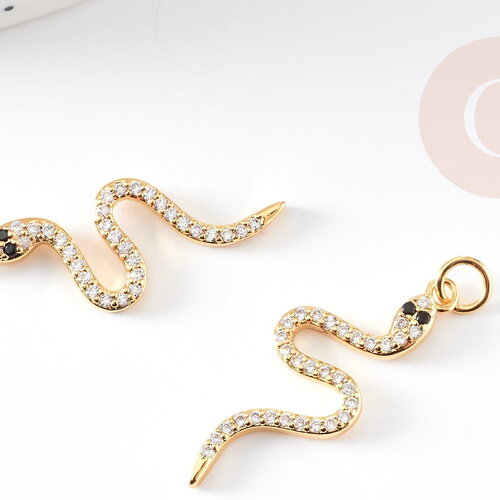 Breloque serpent laiton doré 18k cristal,sans nickel,cadeau anniversaire,pendentif animal zircon,29.5mm, x1 g2661