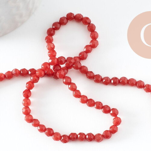 Perle jade rouge vif ,pierre naturelle,jade naturel, perle facette,jade,4mm,fil de 37 cm (g0887)
