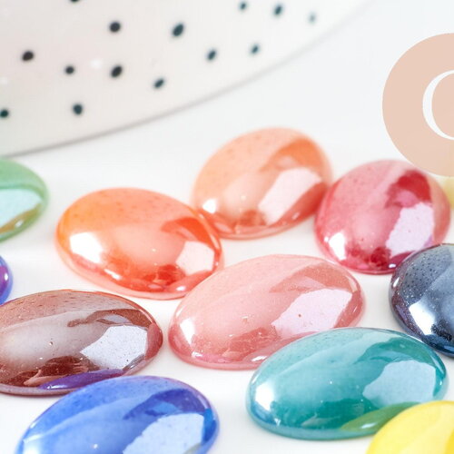 Cabochon dôme ovale porcelaine irisée, fournitures créatives, cabochon porcelaine, fait main,18x13mm, x20 g0117