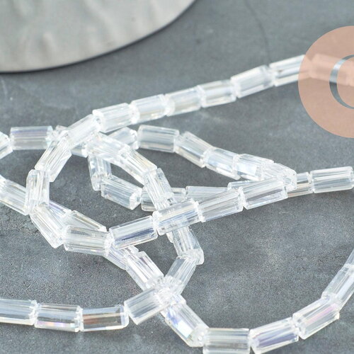 Perles facette rectangulaire verre irisé transparent, verre, rectangle, fil de 54cm, x1 (g2324)