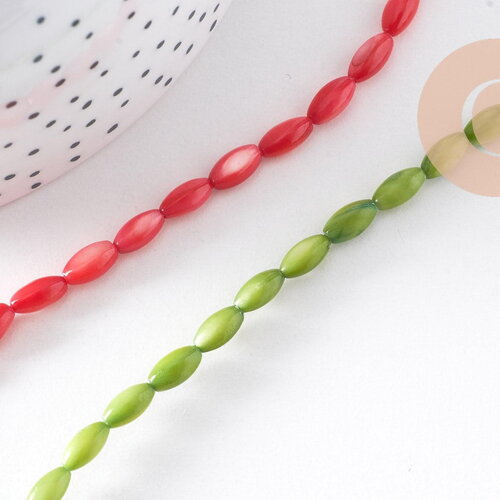 Perle ovale nacre, perles coquillage,grain de riz,coquillage naturel,fil 50 perles (g0982)