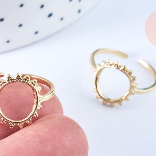 Bague réglable soleil acier doré taille 54, x1 (g6414)