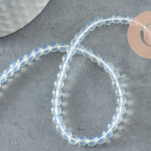 Perle opalite blanche ronde percée 4mm, 1x fil de 39.8cm (g8422)