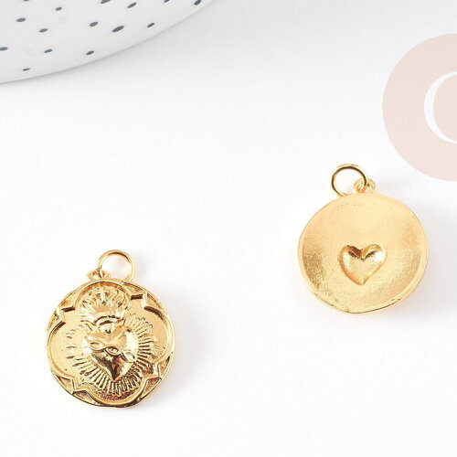 Pendentif coeur laiton doré 18k, pendentif d'amour création bijoux, 20mm , x2 g5530