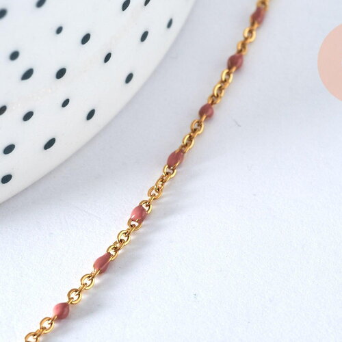Chaine acier doré 304 inoxydable 14 carats complète résine rose 1.5mm-45.5cm,chaine doree, x1, g0327