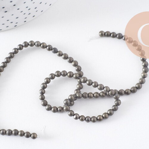 Perles ronde pyrite naturelle 4mm,fabrication bijoux, pyrite naturelle grade a, fil de 39cm, x1 (g1539)