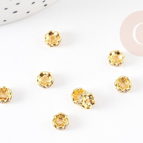 Rondelles laiton doré zircon grade b, perles dorées, création bijoux, perle intercalaire, perle disque, 6mm, x20 g5599