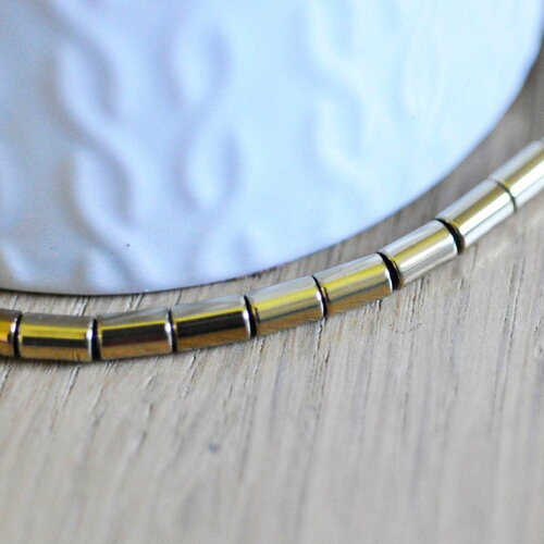 Perles en hématite dorée non magnétique, perle colonne pierre, 6x4mm, fil de 60 perles, x1 (g3626)