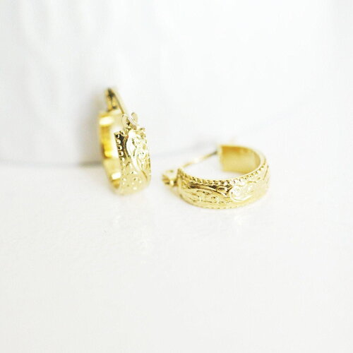 Créole gravée acier doré, bijoux doré,cadeau anniversaire, création bijoux, oreille percée,sans nickel, la paire, boucles acier,16mm,g2635