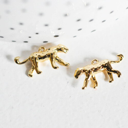 Breloque leopard laiton doré 18k cristal,sans nickel,création bijoux,pendentif panthère ,16mm x2 g3567
