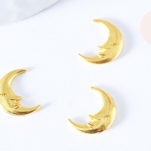 Charm à coller lune zamac doré,thème lune et étoiles 12mm, x5 (g6702)