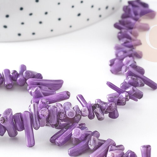 Perles en corail violet,perles corail, corail naturel,perle coquillage,coquillage violet, fil 38cm, x1 (g0980)