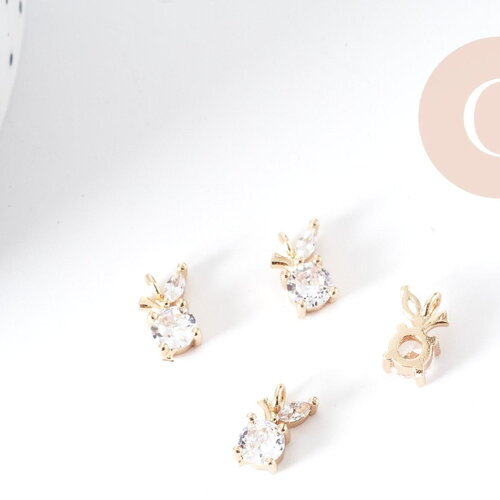 Pendentif pomme laiton zircon 10mm, pendentif création bijoux fruits x1 g9018