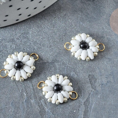 Connecteur fleur tissage rocaille japonaise dorée laiton doré 19~20mm, création de bijoux rocaille japonaise, x1 g7932