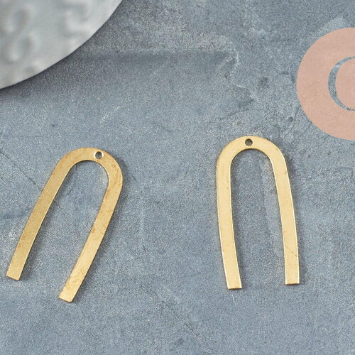 Pendentif u laiton brut 1 trou 27mm,pendentif géométriques création bijoux, x5 (g3240)