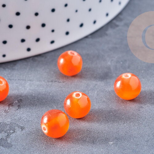 Perle ronde jade naturel orange teinté, 6mm, fil de 39cm, x1 (g8955)
