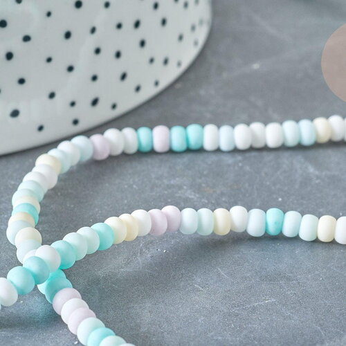 Perles porcelaine abacus multicolore pastel 4x3mm, création bijoux céramique, fil de 38cm, x1 g7805