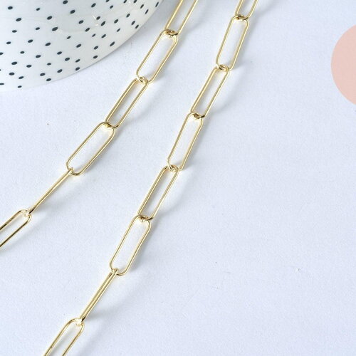 Chaine laiton doré clair maille rectangle,chaine collier,chaine large,20x6.5mm,chaine complète 47.5cm, x1 g2630