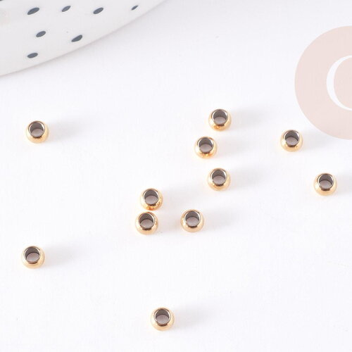 Perles à écraser acier 304 inoxydable doré3x2mm, fourniture acier inoxydable, x50 g1178