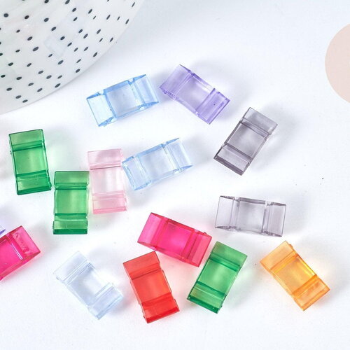 Connecteur rectangulaire acrylique transparent multicolore 17x9mm, x 10gr (g7452)