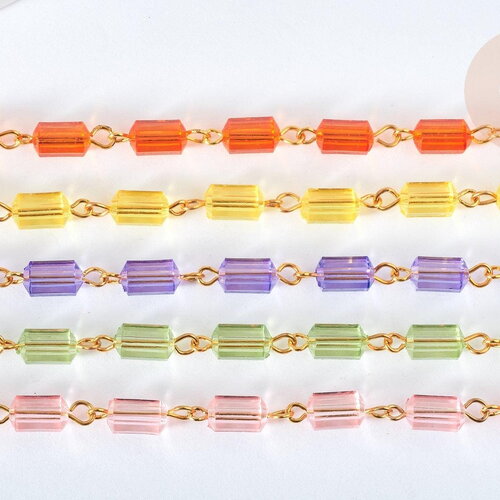 Chaine acrylique transparente tube laiton doré 8,5mm , création bijoux coloré, x1 mètre g7220